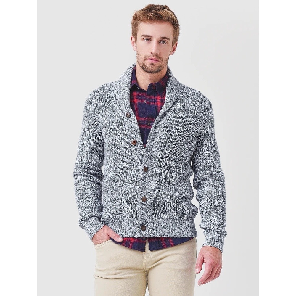 Faherty Men's M Marled Cotton Cashmere Cardigan Sweater Gray Shawl Collar Knit